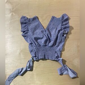 Lyaner Polka Dot Ruffle Sleeve Crop Top Medium (MR)